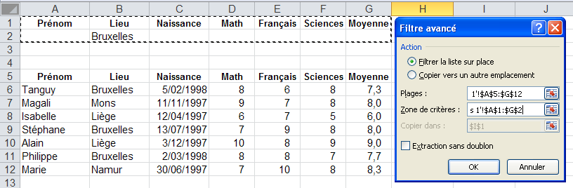 in 2003 option excel filter élaborés filtres dans ou avancés Les Excel